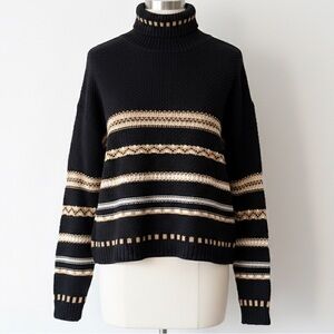 Vintage 90s Y2K B ZOL Black Striped Mock Neck Knit Sweater EUC Made in USA Large